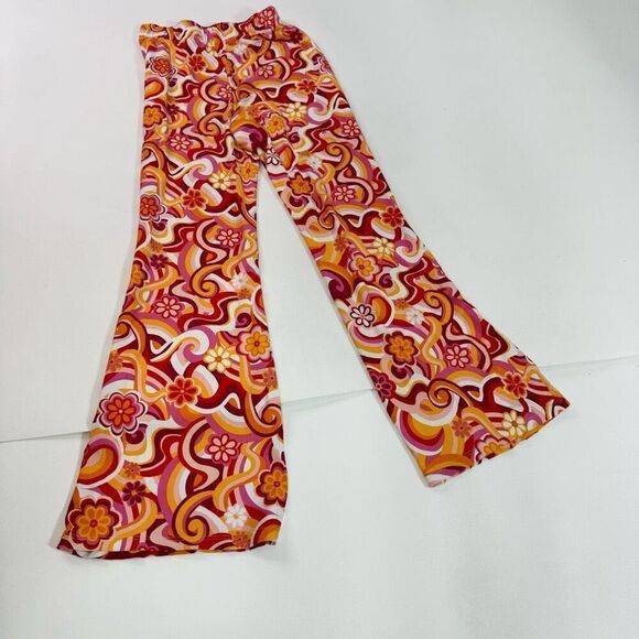 Derek Heart Pants Women Medium Abstract Floral Pattern Mid-Rise Flare 70s hippie - Picture 6 of 9